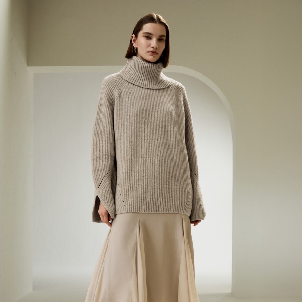 Oversized Merino Wool Sweater with Slit Sleeves